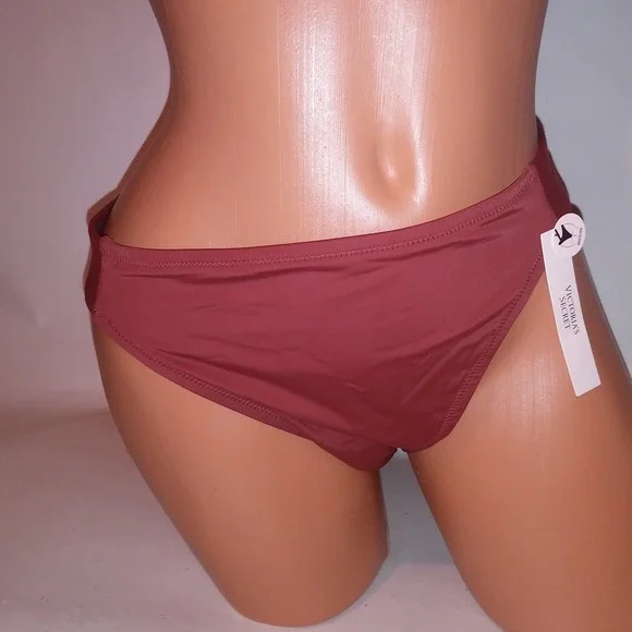 Victoria Secret Swim Bikini Bottom XL Brazilian Ginger Solid Double Strap New - Picture 2 of 10